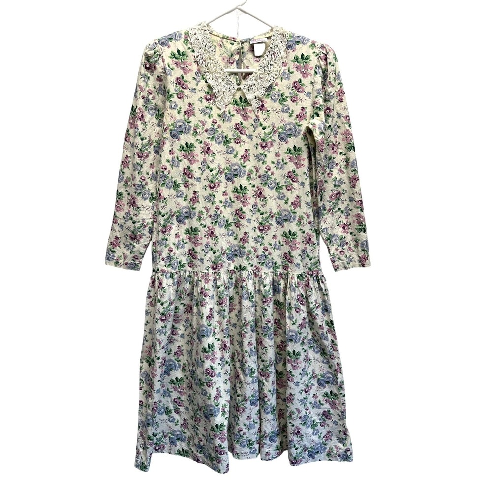 Vintage Avon Fashions Cottagecore Women Dress Floral Lace‎ 7/8 Modest Prairie